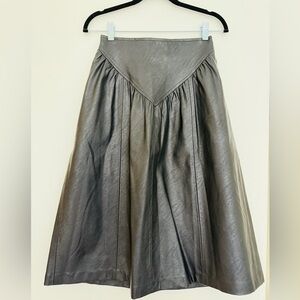 Molly Bracken Black Midi A-Line Faux Leather Pleated Skirt